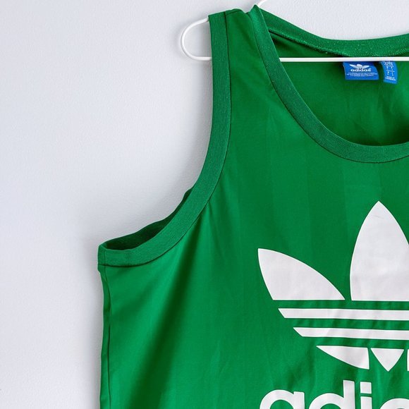 Adidas 3 Stripes Originals Trefoil Green Sport Tank Top Basketball Logo Men Sz L - Picture 2 of 8